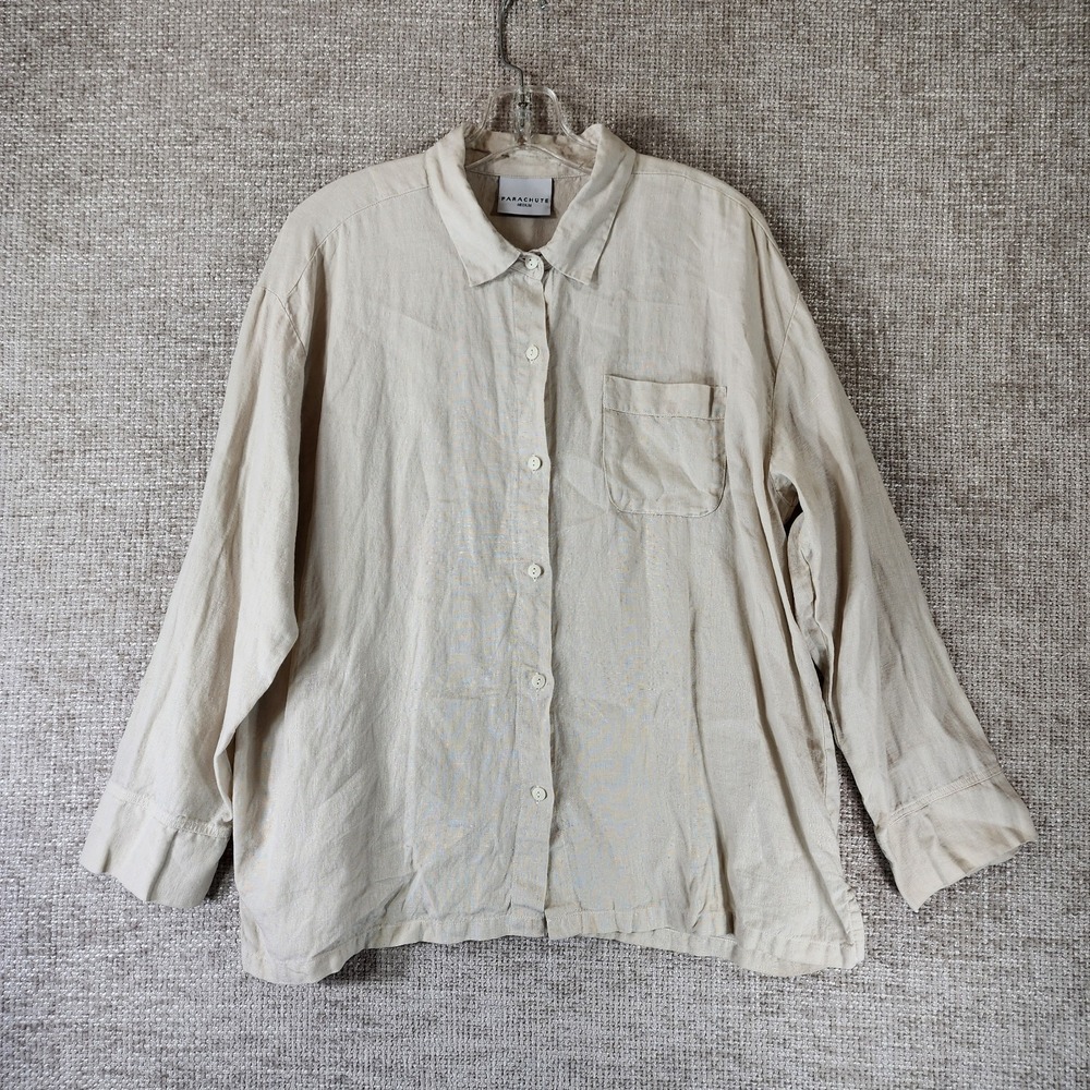 Parachute Oversized Linen Top Blouse Womens M Beige 100% Linen Long Sleeve